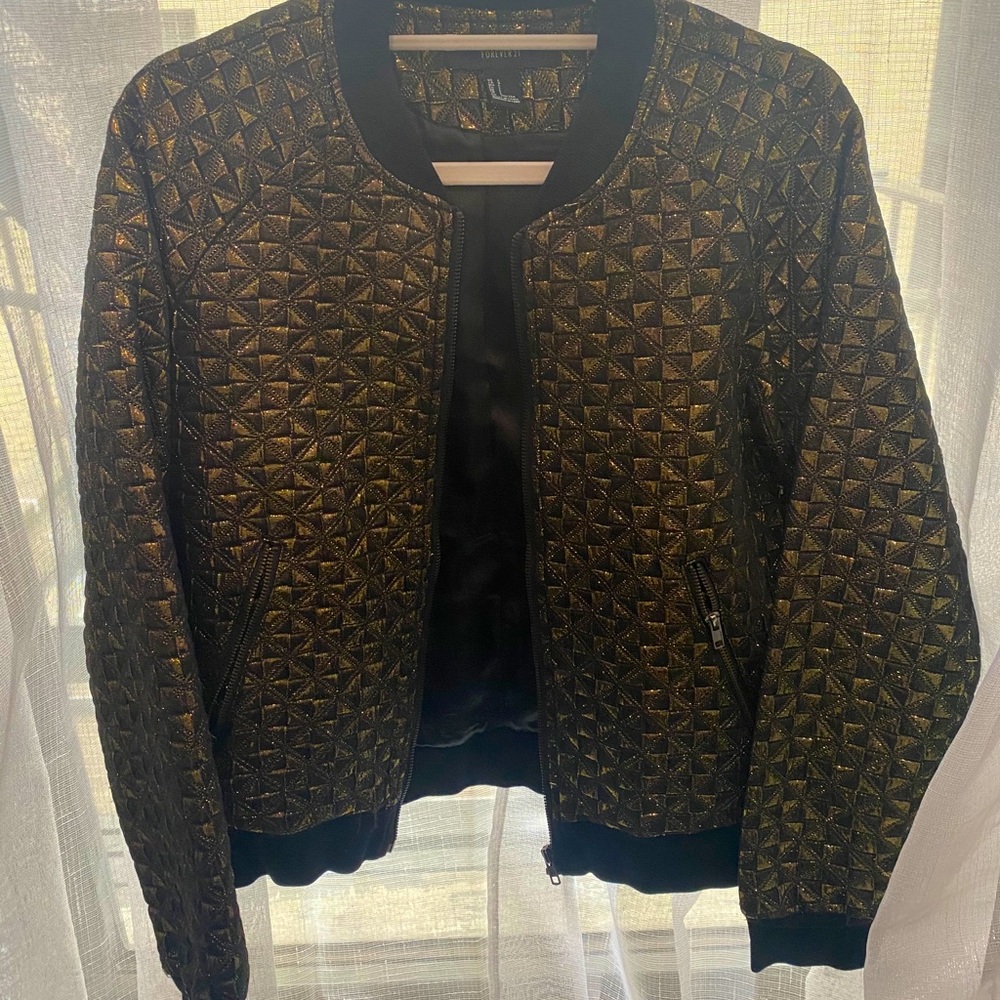 Bronze sparkly bomber jacket